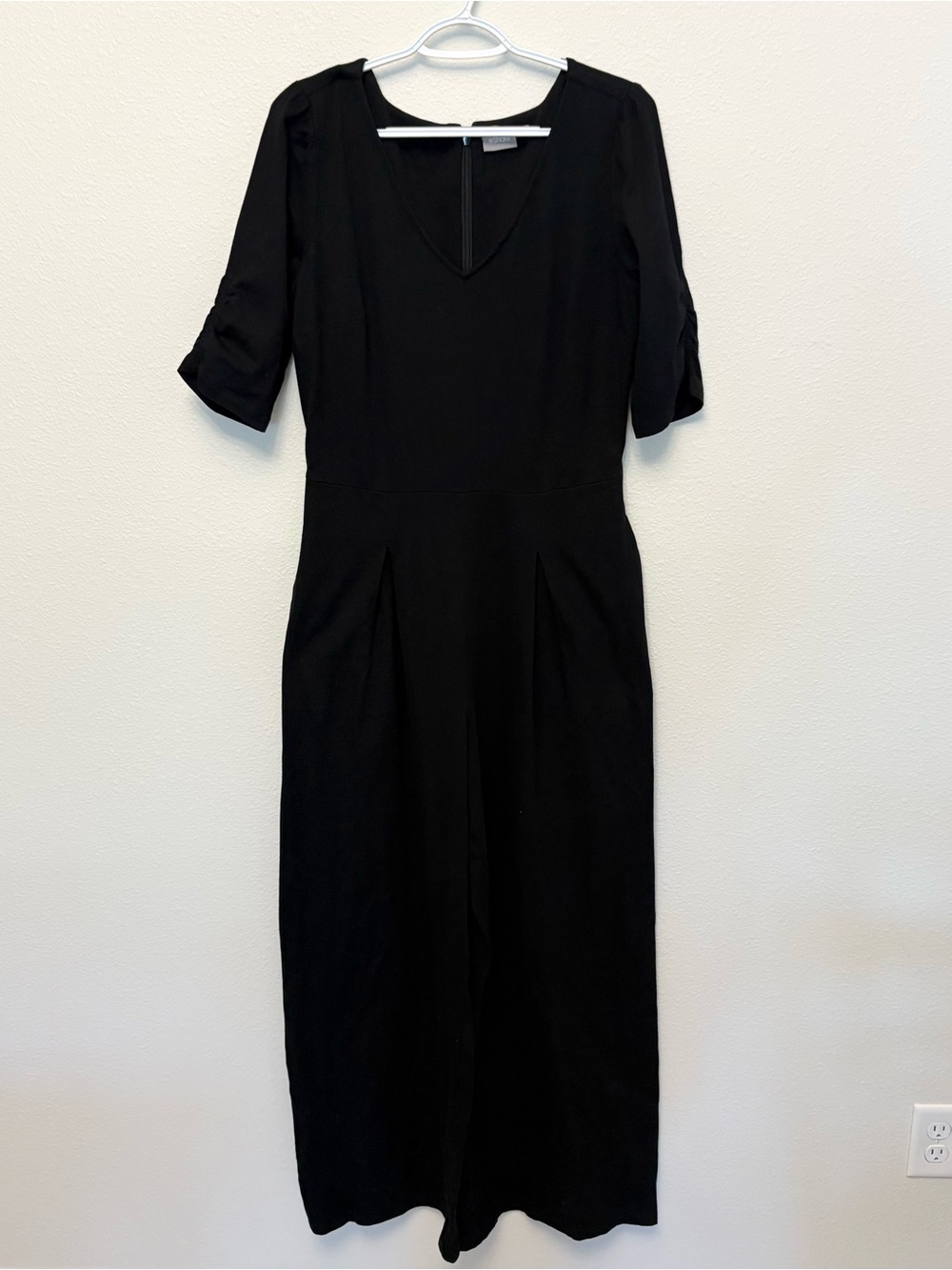 eShakti Jumpsuit Size 10 Black Wide Palazzo Lagenlook Solid Bodysuit Romper